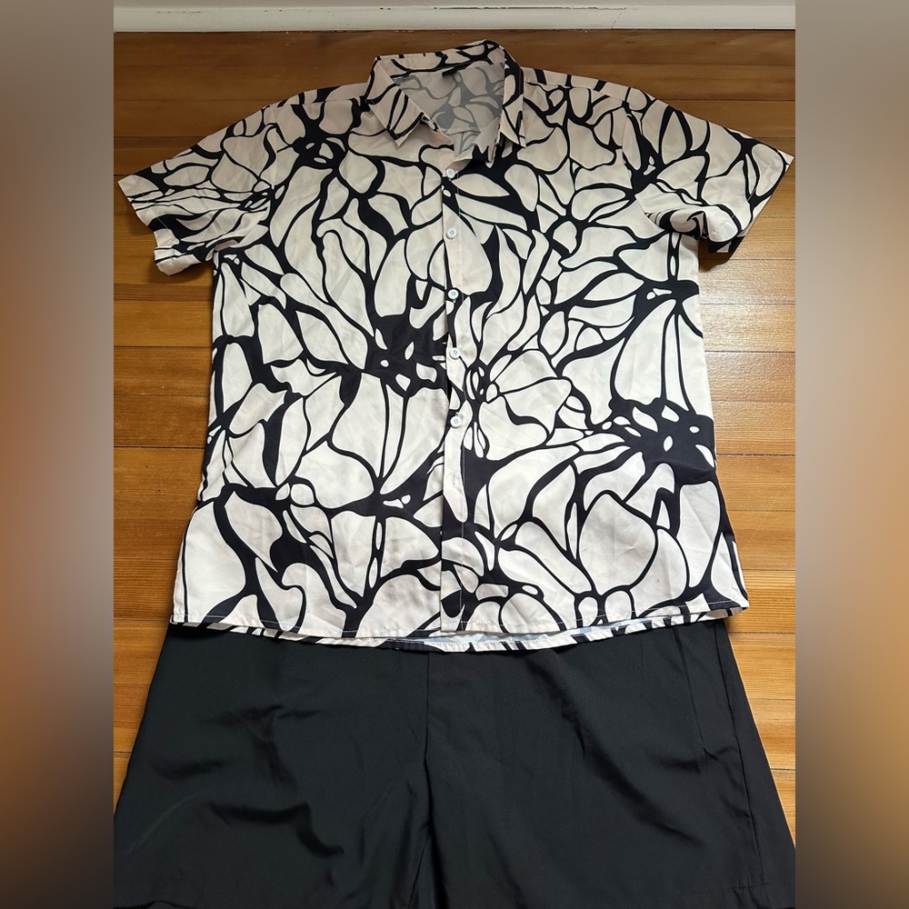 Men's 2-Piece Abstract Print Shirt Shorts Set Summer Resort Streetwear Matching